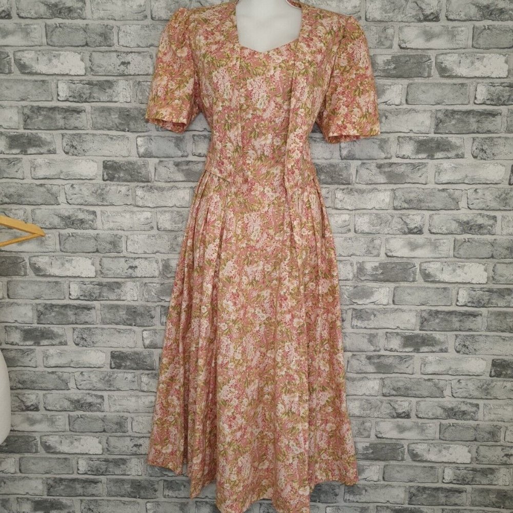 Vintage Laura Ashley Dress & Jacket Size 10 12 Floral Pink Cotton STUNNING - Picture 11 of 16